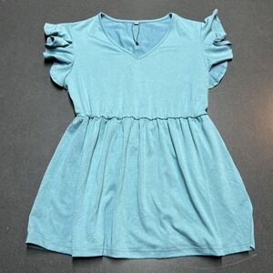 Talbots Women's Size M Short Sleeve Peplum Blouse Top Light Blue Career